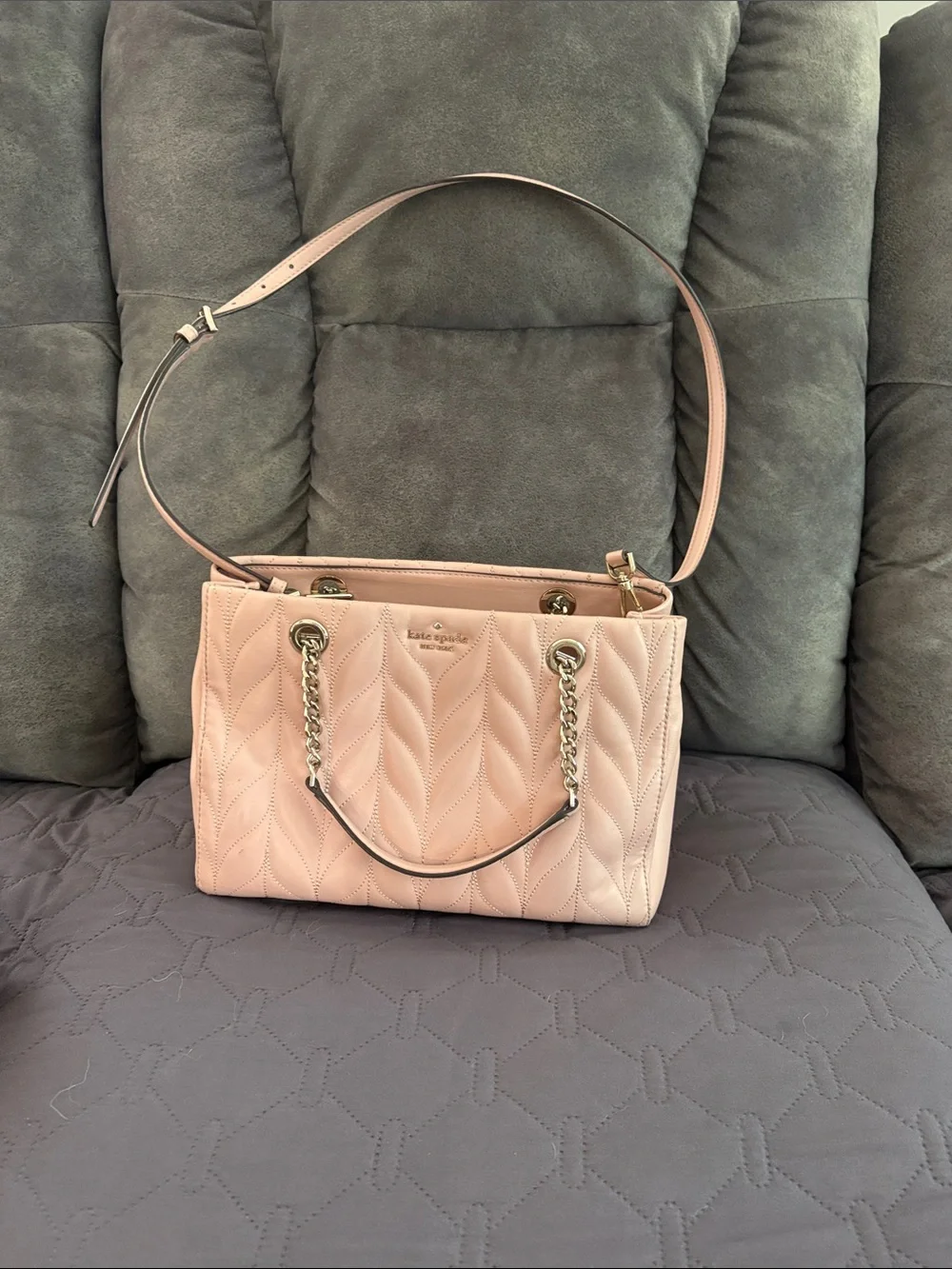 kate spade Quilted Blush Pink Leather Shoulder Bag with Gold Chain